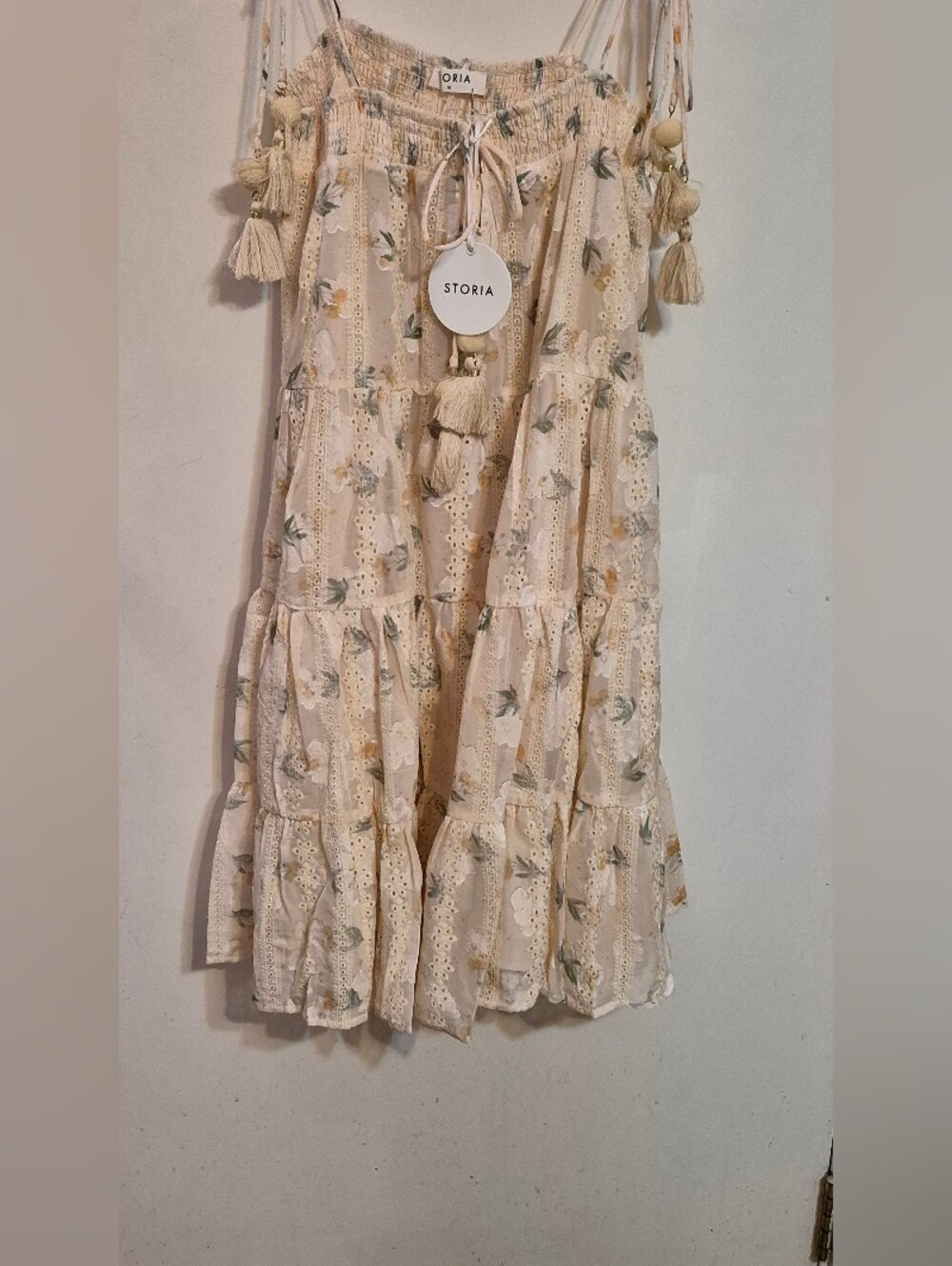 Storia Floral Eyelet Tiered Midi Dress